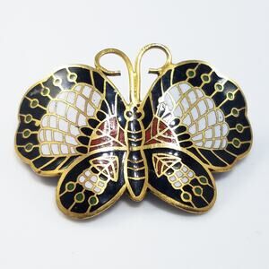 Vintage Butterfly Pendant Brooch, Cloisonne Enamel, 1970s Jewelry